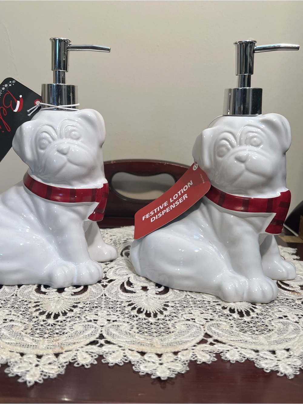 2 Pug Christmas Soap Dispensers